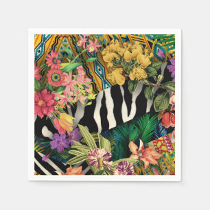 Roze Geel Bloemen Zebra Indische Print Patroon Servet