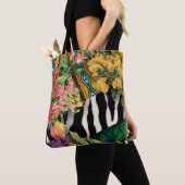 Roze Geel Bloemen Zebra Indische Print Patroon Tote Bag (Dichtbij)