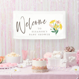  roze geel bloemig Baby shower welkom Spandoek