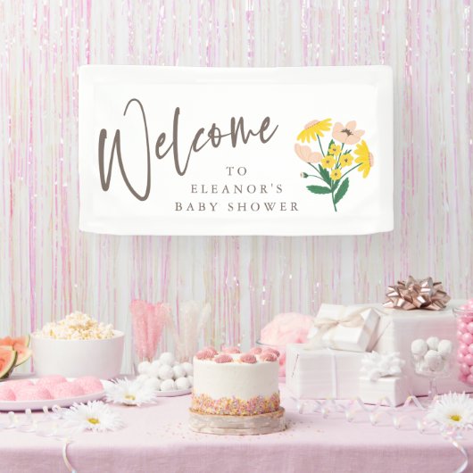  roze geel bloemig Baby shower welkom Spandoek (Feest)