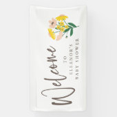  roze geel bloemig Baby shower welkom Spandoek (Verticaal)