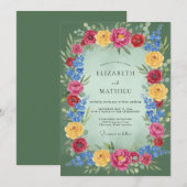Roze Geel Bloemig Romantisch Huwelijk Kaart (Voorkant / Achterkant)