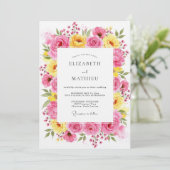 Roze Geel Bloemige Whimsy Bruiloft Kaart (Staand voorkant)
