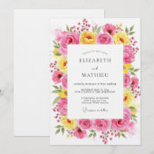 Roze Geel Bloemige Whimsy Bruiloft Kaart (Voorkant / Achterkant)