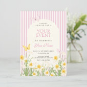 Roze geel bloemmotief kaart (Staand voorkant)