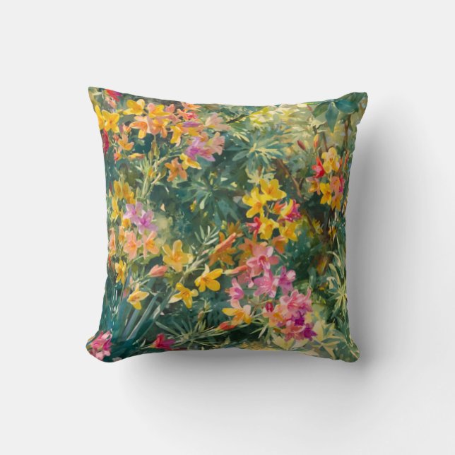 Roze Geel Bloemmotief Kussen (Voorkant)