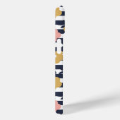 Roze geel bloemmotief op marineblauwe strepen Case-Mate iPhone case (Achterkant / Rechts)