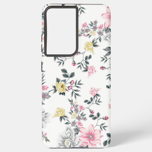Roze geel bloemmotief samsung galaxy hoesje (Achterkant)