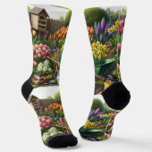Roze Geel Bloemmotief  Sokken (Gebogen)