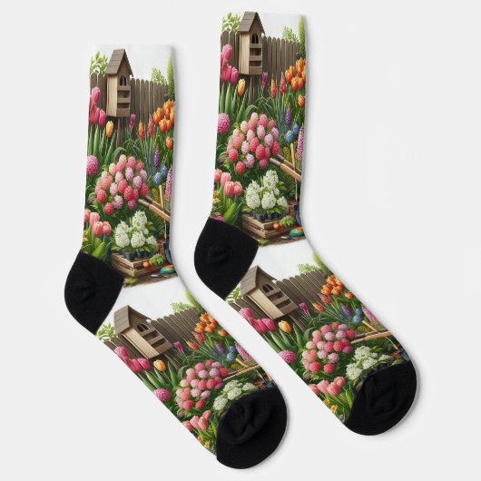 Roze Geel Bloemmotief  Sokken (Rechts)
