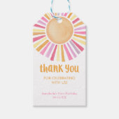 Roze geel Boho zonneschijn zon verjaardagsfeest Cadeaulabel (Voorkant)