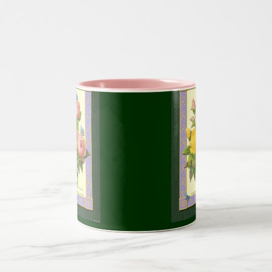 Roze Geel Botanische Rozen Koffie Mok (Center)