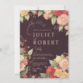 Roze Geel Bourgogne Winter Bloemen Bruiloft Kaart (Voorkant)