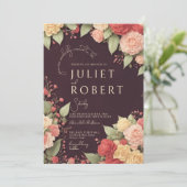 Roze Geel Bourgogne Winter Bloemen Bruiloft Kaart (Staand voorkant)