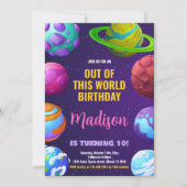 Roze Geel Buitenruimte Verjaardag Uitnodigingen (Voorkant)