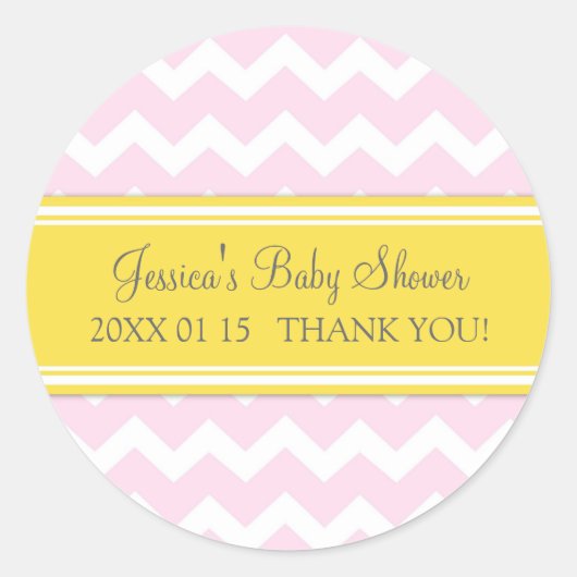 Roze Geel Chevron Baby shower Favor Stickers (Voorkant)