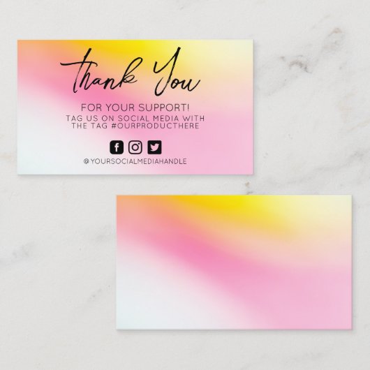Roze Geel Dank u wel Whimsical Visitekaartje (Voorkant / Achterkant)