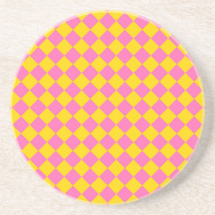 Roze Geel Diamant Harlekijn Schachbrett Motief Zandsteen Onderzetter