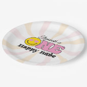 roze geel een gelukkig babe eerste verjaardag papieren bordje (Gekanteld)