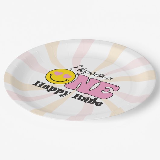 roze geel een gelukkig babe eerste verjaardag papieren bordje (Gekanteld)