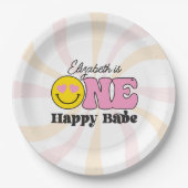 roze geel een gelukkig babe eerste verjaardag papieren bordje (Voorkant)