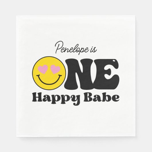 roze geel een gelukkig babe eerste verjaardag servet (Voorkant)