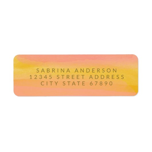 Roze Geel Elegant Waterverf Retour Adres Etiket (Voorkant)