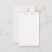 Roze Geel Elegante Hand Script Naam Gepersonalisee Notitiekaartje (Voorkant)
