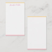 Roze Geel Elegante Hand Script Naam Gepersonalisee Notitiekaartje (Voorkant / Achterkant)