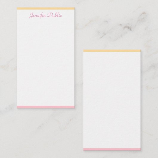 Roze Geel Elegante Hand Script Naam Gepersonalisee Notitiekaartje (Voorkant / Achterkant)