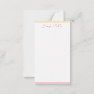 Roze Geel Elegante Hand Script Naam Gepersonalisee Notitiekaartje