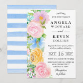 Roze Geel en Blauw Boho Bloemen Huwelijk Kaart (Voorkant / Achterkant)