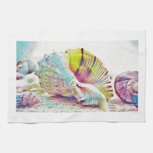 Roze geel en blauw schilderij waterverf theedoek