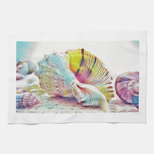 Roze geel en blauw schilderij waterverf theedoek (Horizontaal)