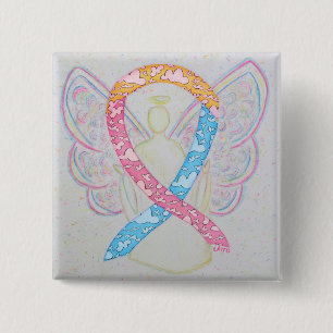 Roze, geel en blauwe wolken CDH Angel Pin Vierkante Button 5,1 Cm
