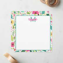 Roze Geel en Blauwgroen Lente Floral Monogram