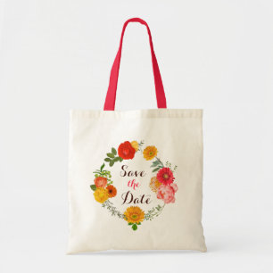 Roze, geel en rood, van bloemen tote bag