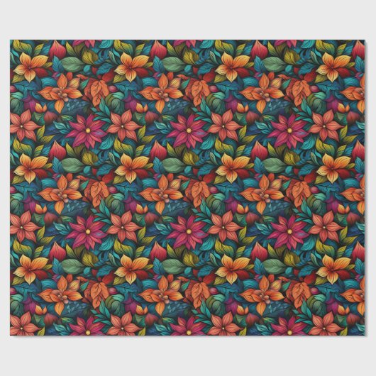 Roze Geel en Sinaasappel Bloemen Wrapping Papier (Vlak)