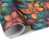 Roze Geel en Sinaasappel Bloemen Wrapping Papier (Rol Hoek)