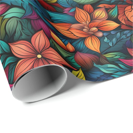 Roze Geel en Sinaasappel Bloemen Wrapping Papier (Rol Hoek)