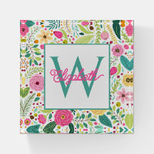 Roze Geel en Turquoise Lente Bloem Monogram