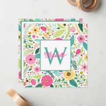Roze Geel en Turquoise Lente Bloem Monogram