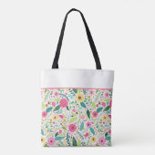 Roze Geel en Turquoise Lente Bloem Monogram Tote Bag (Achterkant)