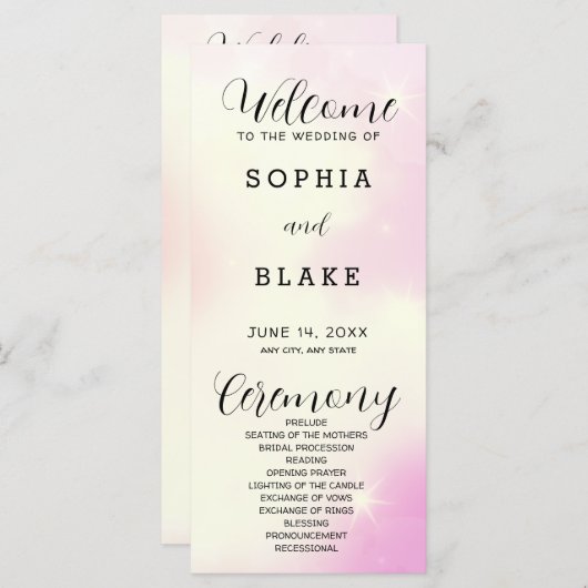 Roze Geel en Wit Modern Trouwprogramma (Voorkant / Achterkant)