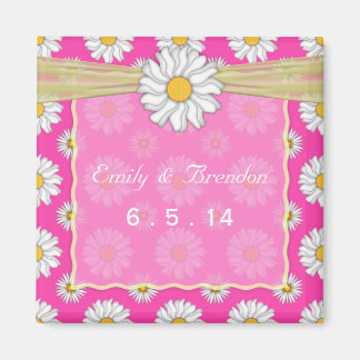Roze Geel en Witte Bloemen Daisy Wedding Magneet