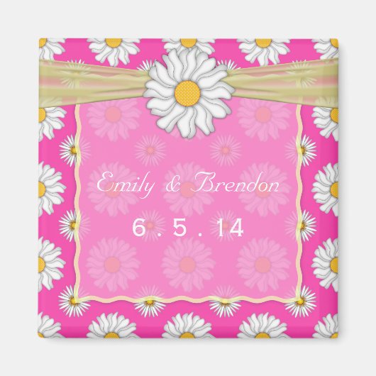Roze Geel en Witte Bloemen Daisy Wedding Magneet (Voorkant)