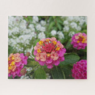 Roze geel en witte bloemen in de tuin legpuzzel