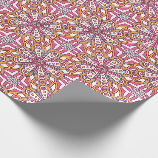 Roze geel en witte cirkel Mandala Cadeaupapier (Hoek)