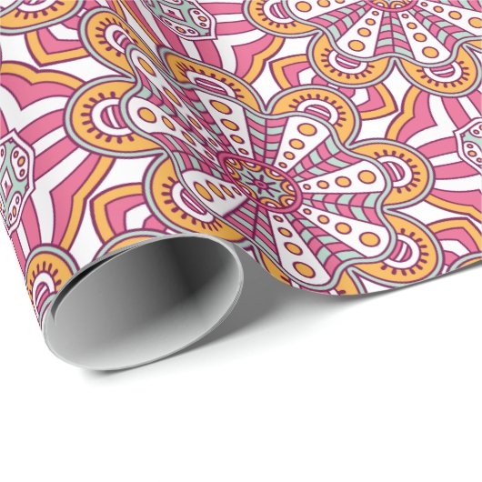 Roze geel en witte cirkel Mandala Cadeaupapier (Rol Hoek)