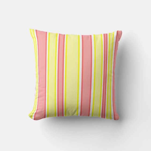 Roze, Geel en Witte Stripes Kussen (Voorkant)